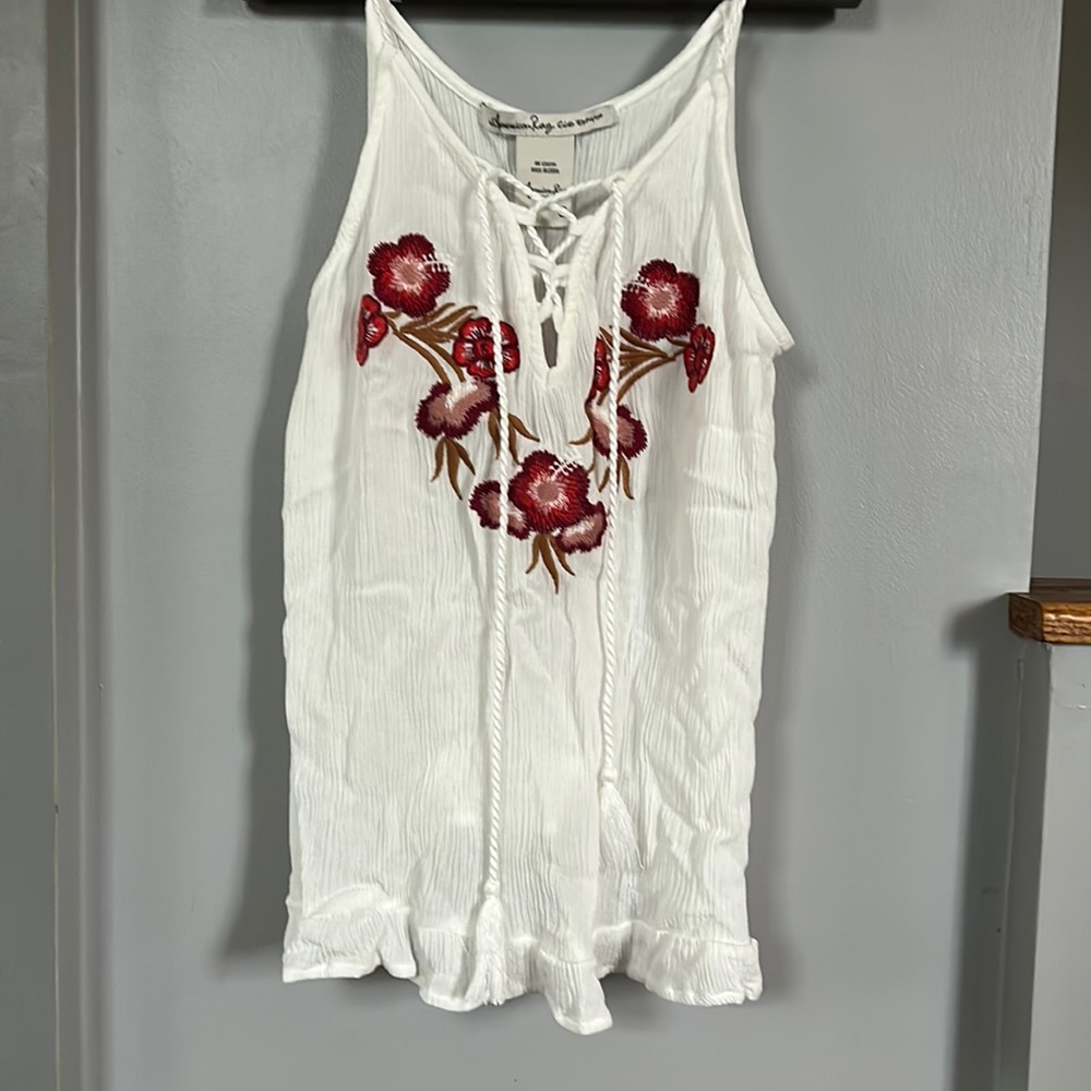 American Rag White Floral Embroidered Boho Tank